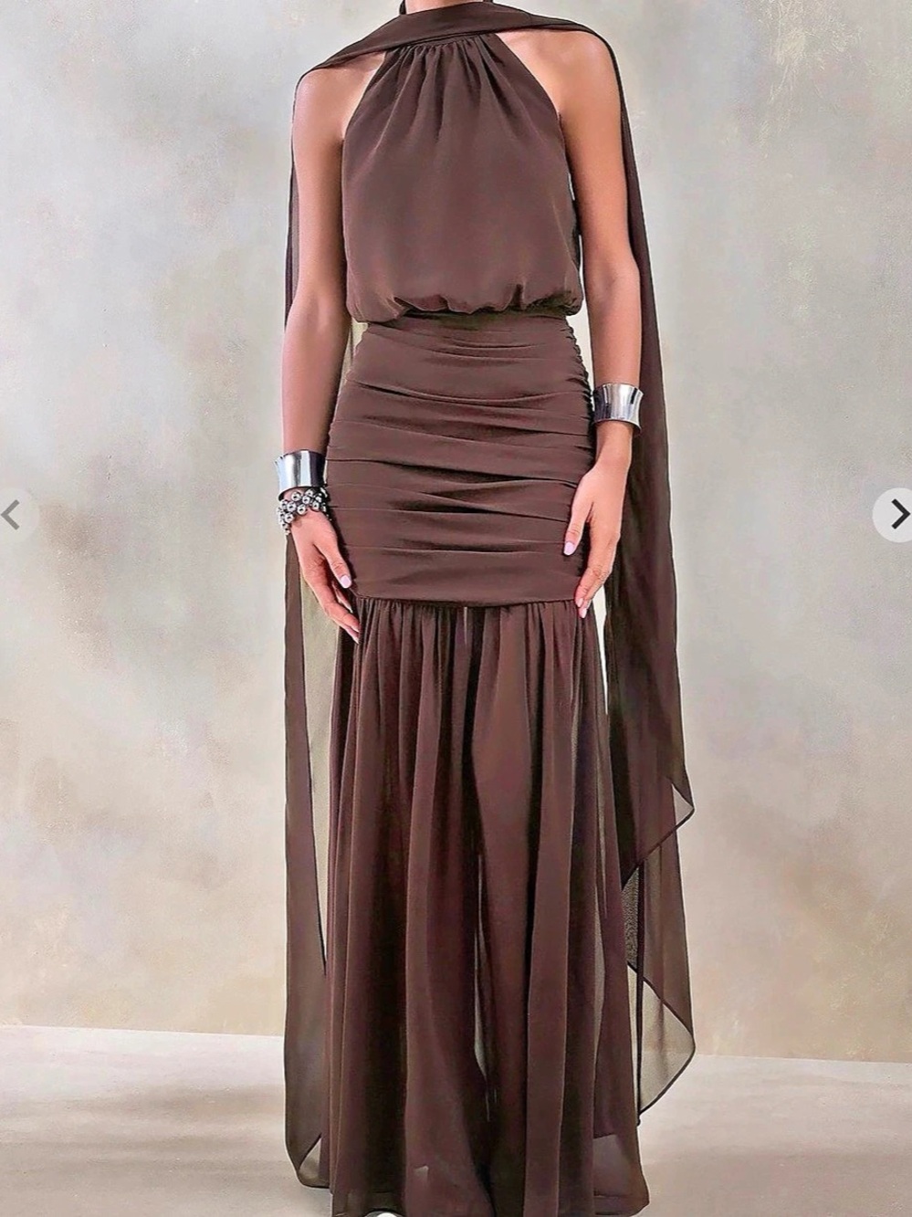 Club L London Veronique Brown Halter-Neck Maxi Dress